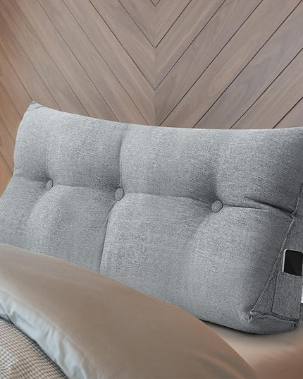 Headboard Wedge Pillow Triangular Bed Rest Reading Backrest Body Bolster Cushion Back Support Long Bolster Pillow for Bed Gifts with Removable Cover (Gray,Twin (39 x 20 x 8 Inch)) - LeafyLoom