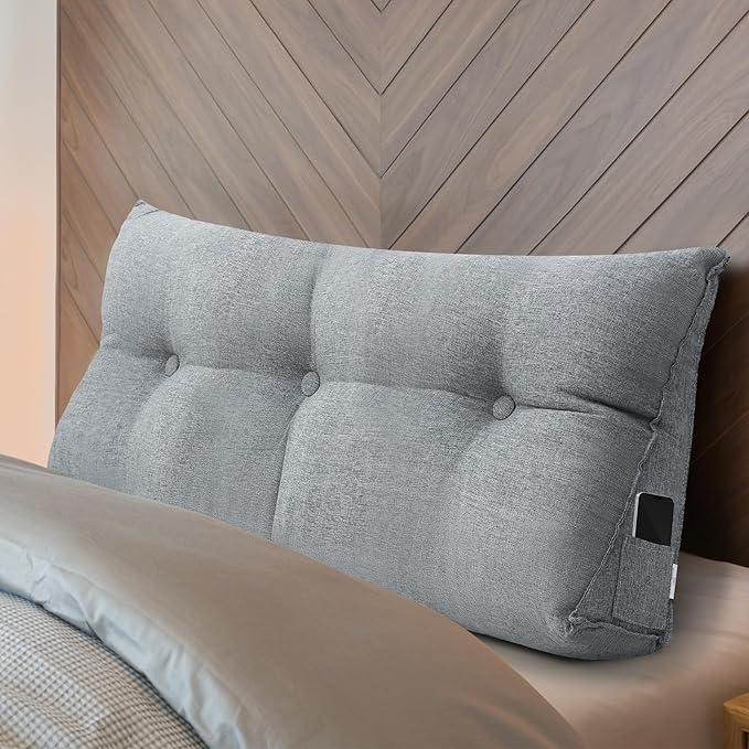 Headboard Wedge Pillow Triangular Bed Rest Reading Backrest Body Bolster Cushion Back Support Long Bolster Pillow for Bed Gifts with Removable Cover (Gray,Twin (39 x 20 x 8 Inch)) - LeafyLoom