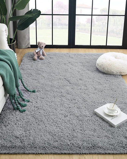 Super Soft Fluffy Shaggy Rugs 3x5 Feet for Living Room Bedroom, Fuzzy Plush Area Rugs for Girls Kids Room Nursery Home Decor, Furry Dorm Throw Rug Non-Slip Indoor Floor Carpet, Grey - LeafyLoom
