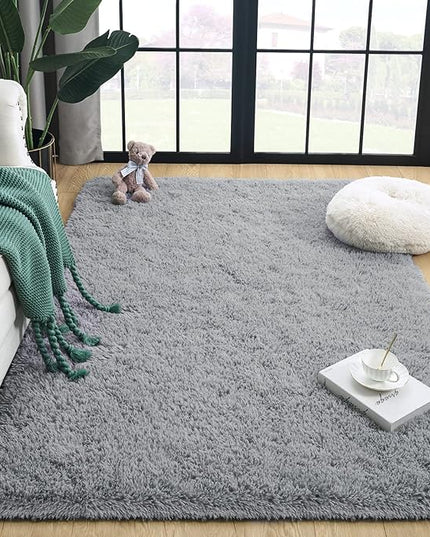 Super Soft Fluffy Shaggy Rugs 4x5.9 Feet for Living Room Bedroom, Fuzzy Plush Area Rugs for Girls Kids Room Nursery Home Decor, Furry Dorm Throw Rug Cute Non-Slip Indoor Floor Carpet, Grey - LeafyLoom
