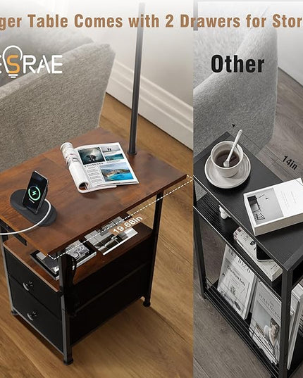 PESRAE Floor Lamp with Table & 2 Drawers, End Table with 3 Color Temperature Reading Light, Side Table Lamp with USB & Type C & AC Charging Port for Living Room, Bedroom - LeafyLoom