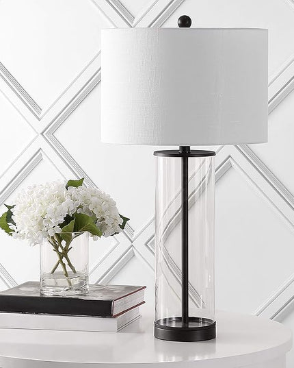 JONATHAN Y JYL2005B Collins 29" Glass LED Table Lamp Modern Contemporary Bedside Desk Nightstand for Bedroom Living Room Office College Bookcase LED Bulb Included, Oil Rubbed Bronze/Clear - LeafyLoom