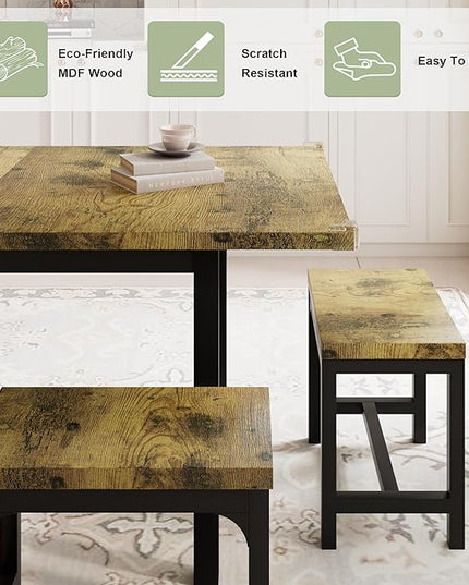 Feonase 7-Piece Dining Table Set with 6 Stools, 63" Large Extendable Kitchen Table Set for 4-8, Mid-Century Dining Room Table with Heavy-Duty Frame, Easy Assembly, Rustic Brown - LeafyLoom