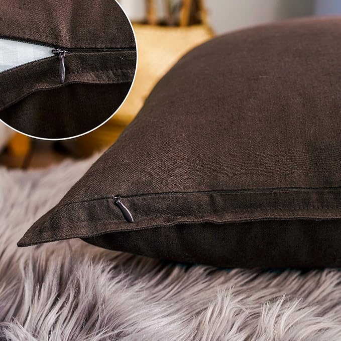 Jeanerlor Set of 2 Decorative Cotton Linen Chair Throw Pillow Case, Sofa Durable Classy, Comfortable Cushion Cover for Living Room Car 26"x26"(65 x 65cm), Brown - LeafyLoom