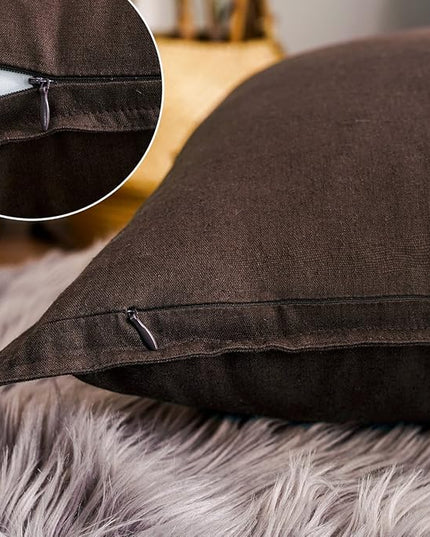 Jeanerlor Set of 2 SureGuard Pillowcase Cousion Cover Decor Natural Cotton Linen with Unique Design to Embellish Study Room/House/Office, 20"x20"(50 x 50cm), Brown - LeafyLoom