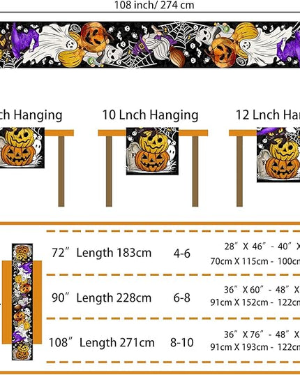Halloween Table Runner 108 Inches Long Pumpkin Black Cat Halloween Table Runners Happy Halloween Boo Ghost Theme Decor for Kitchen Dining Table Home Party Decorations Unibyby
