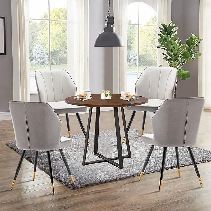 Dining Chairs Set of 2, Modern Armless Upholstered Dining Chairs for Kitchen Dining Room Desk Chair Accent Side Chairs with Metal Legs Gray Fabric - LeafyLoom