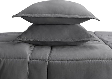 SERTA Simply Clean Ultra Soft Hypoallergenic Solid 3 Piece Comforter Set, King, Grey - LeafyLoom