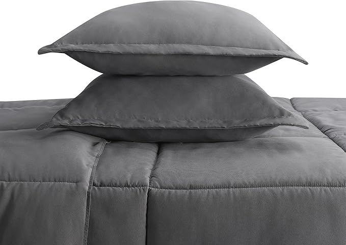 SERTA Simply Clean Ultra Soft Hypoallergenic Solid 3 Piece Comforter Set, King, Grey - LeafyLoom