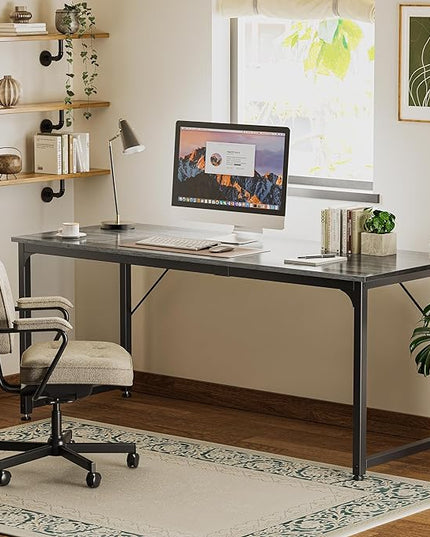 Computer Desk, 70 Inch Office Desk, Gaming Desk with Storage, Writing Desk Work Desk for Home Office, Study, Long Simple Desk, Large Legroom, Metal Frame, Grey - LeafyLoom