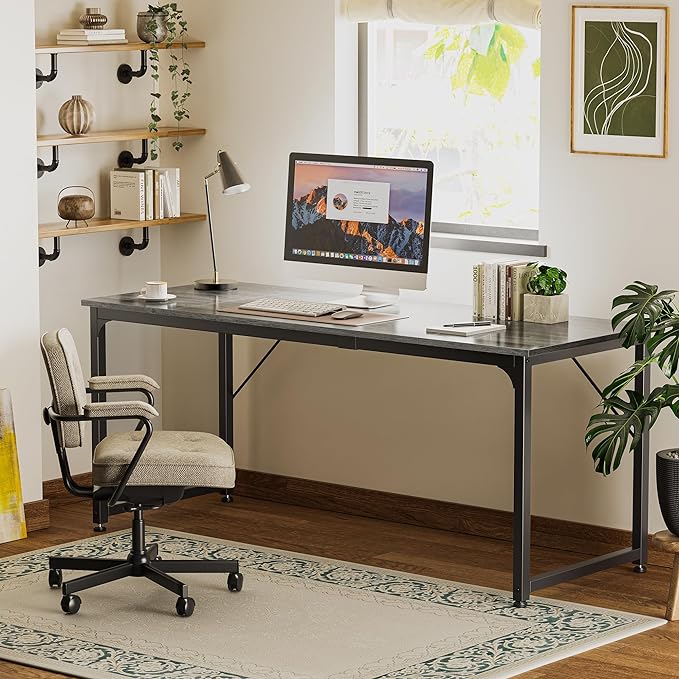 Computer Desk, 70 Inch Office Desk, Gaming Desk with Storage, Writing Desk Work Desk for Home Office, Study, Long Simple Desk, Large Legroom, Metal Frame, Grey - LeafyLoom