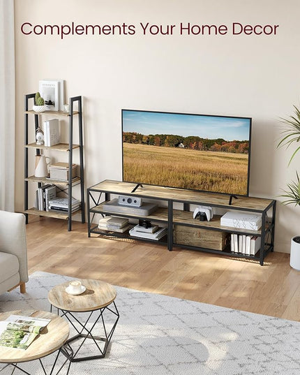 VASAGLE TV Stand, TV Console for TVs Up to 75 Inches, TV Table, 70.1 Inches Width, TV Cabinet with Storage Shelves, Steel Frame, for Living Room, Bedroom, Turquoise Brown and Black ULTV096B60 - LeafyLoom