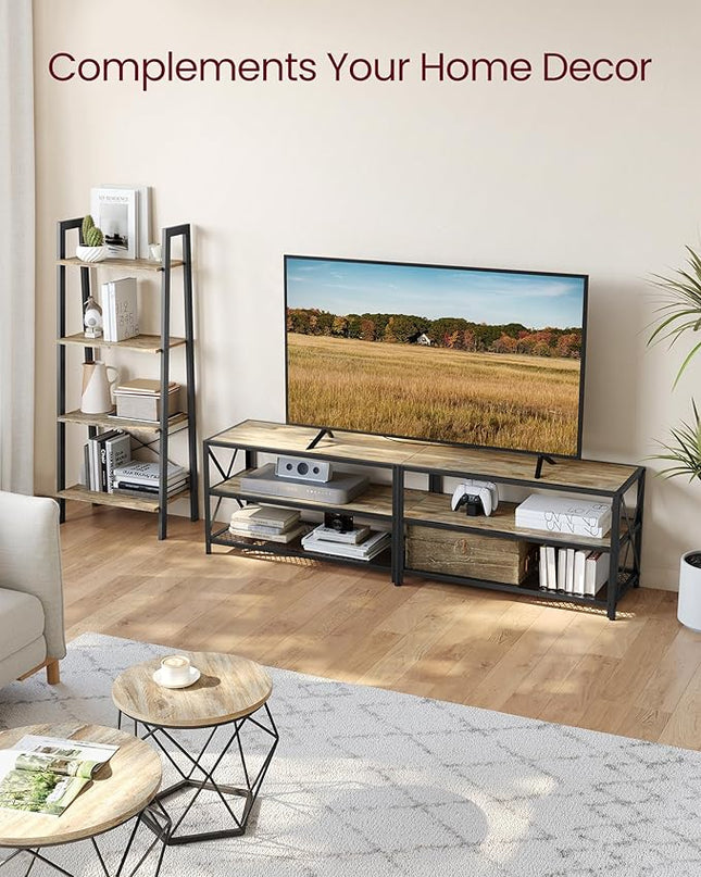 VASAGLE TV Stand, TV Console for TVs Up to 75 Inches, TV Table, 70.1 Inches Width, TV Cabinet with Storage Shelves, Steel Frame, for Living Room, Bedroom, Turquoise Brown and Black ULTV096B60 - LeafyLoom