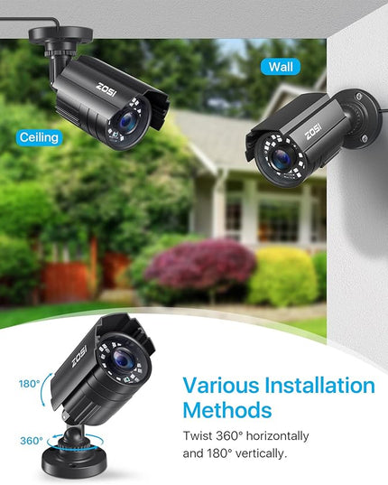 ZOSI 1080P CCTV Camera Outdoor Indoor Hybrid 4 in 1 HD TVI/CVI/AHD/CVBS Home Security Cameras System,Night Vision,Waterproof Metal Housing Bullet Cam For 960H,720P,1080P,5MP,4K analog Surveillance DVR ZOSI