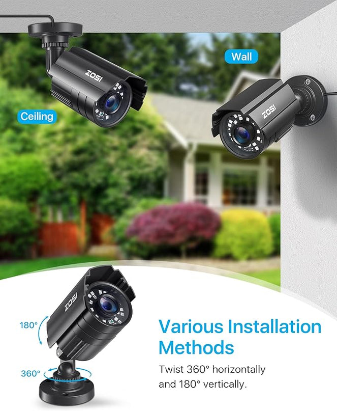 ZOSI 1080P CCTV Camera Outdoor Indoor Hybrid 4 in 1 HD TVI/CVI/AHD/CVBS Home Security Cameras System,Night Vision,Waterproof Metal Housing Bullet Cam For 960H,720P,1080P,5MP,4K analog Surveillance DVR ZOSI