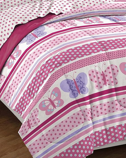 Dream Factory Butterfly Dots Ultra Soft Microfiber Girls Comforter Set, Pink, Full - LeafyLoom