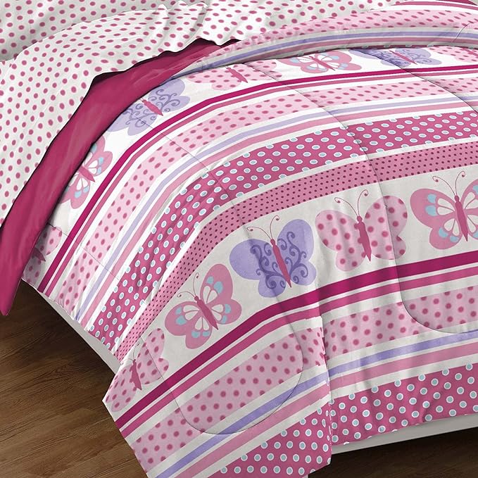 Dream Factory Butterfly Dots Ultra Soft Microfiber Girls Comforter Set, Pink, Twin - LeafyLoom