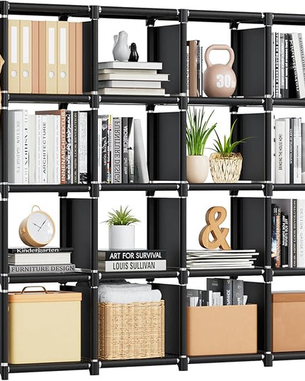 Mavivegue Bookshelf,16 Cube Storage Organizer,Book Shelf Organizer,Tall Bookcase Shelf,Black Cube Shelf Cubbies Closet Storage Organizer Shelves for Bedroom,Living Room,Home,Office, 16-Grid - LeafyLoom