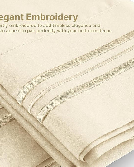 Queen Size 4 Piece Sheet Set - Comfy Breathable & Cooling Sheets - Hotel Luxury Bed Sheets for Women & Men - Deep Pockets, Easy-Fit, Soft & Wrinkle Free Sheets - Off White Oeko-Tex Bed Sheet Set - LeafyLoom