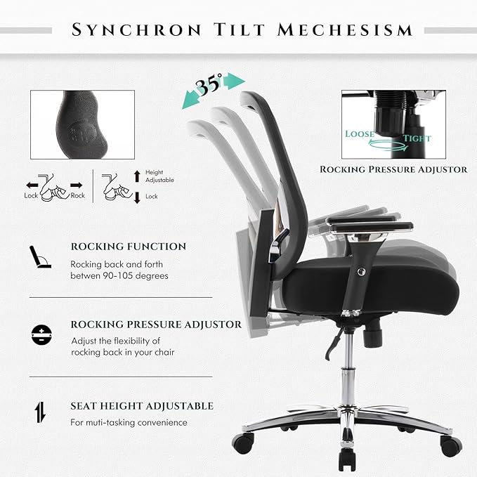 COLAMY Big and Tall Office Chair 500lbs, Heavy Duty Ergonomic Mesh Chair, Computer Executive Desk Chair with Wide Thick Seat, 4D Armrests, Adjustable Lumbar Support and Tilt-Black - LeafyLoom