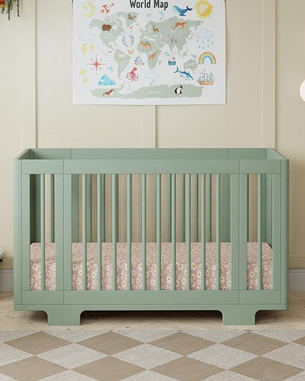 Babyletto Yuzu Convertible All-Stages Bassinet, Midi, Full-Size Crib in Light Sage, Greenguard Gold Certified, Portable & Adjustable with Conversion Kits and Pads Included - LeafyLoom