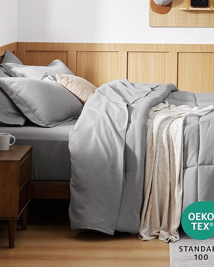 Bedsure Twin XL Comforter Set with Sheets - 5 Pieces Twin XL Grey Bedding Sets for College, Twin Extra Long Size Bed in a Bag with Comforter, Sheets, Pillowcase & Sham - LeafyLoom
