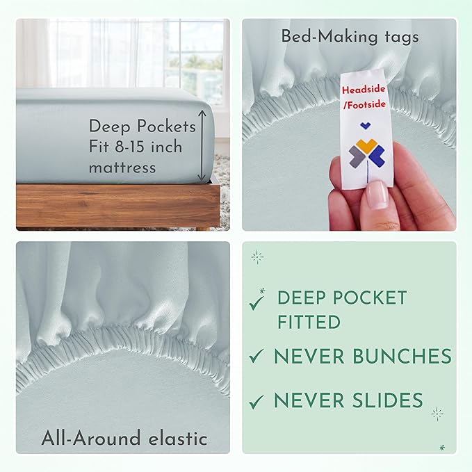 California Design Den Luxury Twin Sheet Set - 100% Cotton, 600 Thread Count Deep Pocket Twin Sheets, Soft Hotel-Quality Bedding with Sateen Weave - Seafoam - LeafyLoom