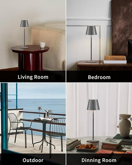 Cordless Rechargeable Table Lamp Set of 2, 5000mAh Battery Powered LED Desk Lamps, 3 Color Stepless Dimming Up, Portable Table Light Lamp for Bedroom Restaurant Outdoor (Mottled Silver) - LeafyLoom