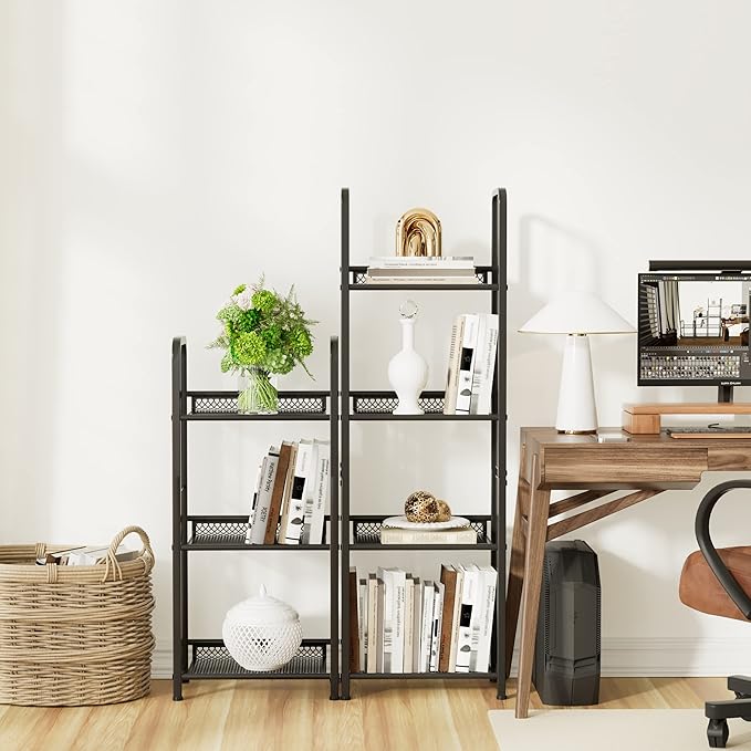 Bookshelf Vertical Storage Freestanding Storage Stand for Living Room, Bedroom, Kitchen, Rust Resistance, Easy Assemblyl Free CombinationMulti-Functional Organizer (4 Tiers, Black) - LeafyLoom