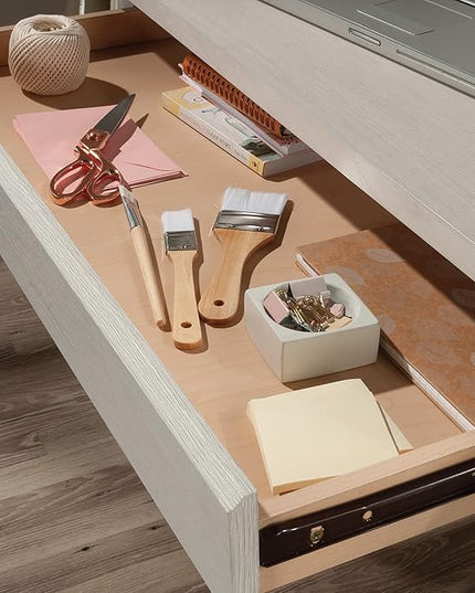 Sauder Summit Station Single Pedestal Desk, Glacier Oak Finish - LeafyLoom