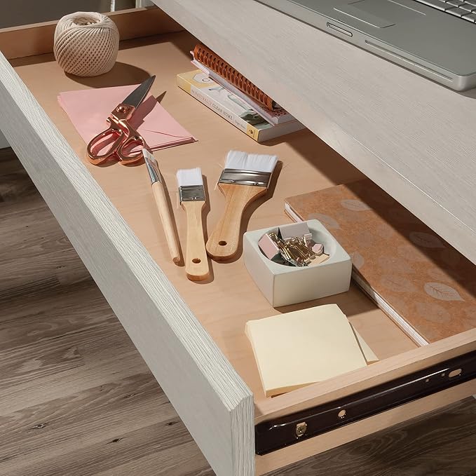 Sauder Summit Station Single Pedestal Desk, Glacier Oak Finish - LeafyLoom