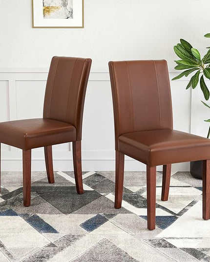 Soohow Upholstered Set of 2 with Solid Wood Legs Armless Indoor Dining Room, Kitchen Table Parson Chairs, Dark Brown Leather - LeafyLoom