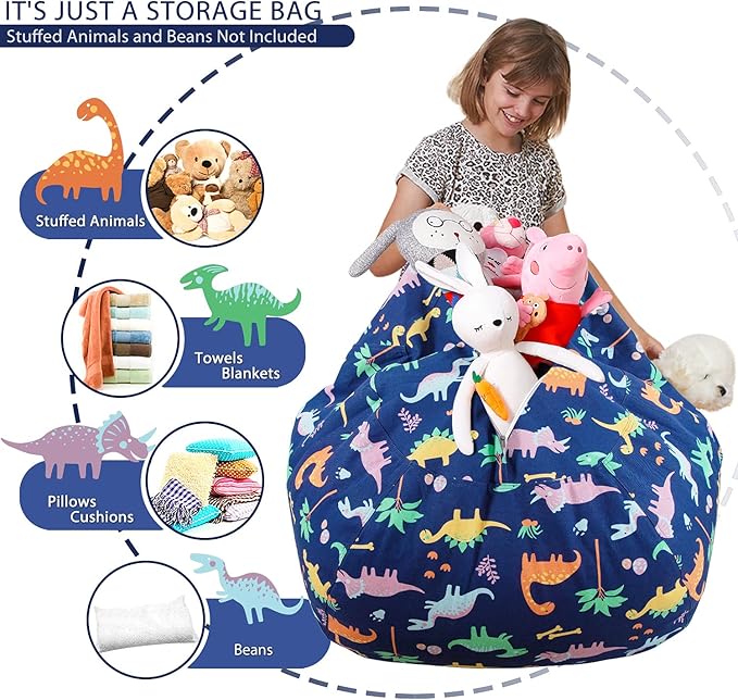 Aubliss Stuffed Animal Bean Bag Storage Chair (Dinosaur, X-Large (48'')) - LeafyLoom