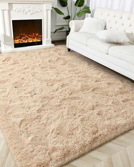Super Soft Fluffy Shaggy Rugs for Living Room Bedroom, Fuzzy Plush Area Rugs for Girls Kids Room Nursery Home Decor, Furry Dorm Rug Cute Non-Slip Indoor Floor Carpet 5x8 Feet, Beige - LeafyLoom
