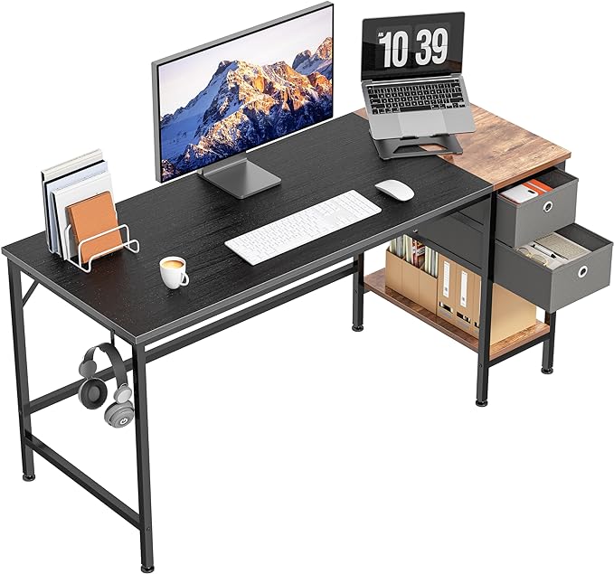 HOMIDEC Office Desk, Computer Desk with Drawers 55" Study Writing Desks for Home with Storage Shelves, Desks & Workstations for Home Office Bedroom - LeafyLoom