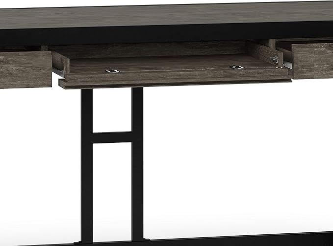 SIMPLIHOME Erina SOLID WOOD and Metal Modern Industrial 60 inch Wide Home Office Desk, Writing Table, Workstation, Study Table Furniture in Farmhouse Grey with 2 Drawers - LeafyLoom