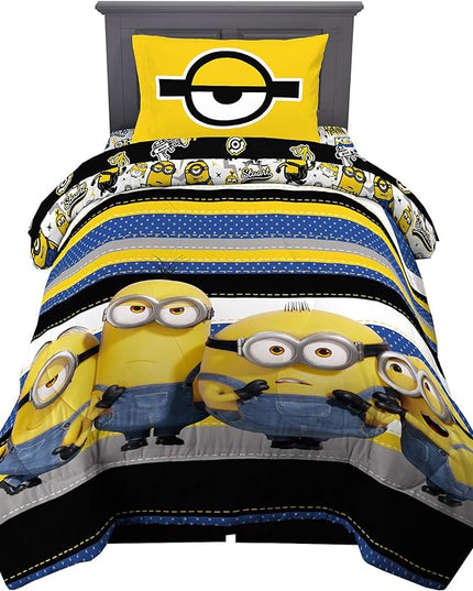 Franco Kids Bedding Super Soft Comforter and Sheet Set, 4 Piece Twin Size, Minions The Rise Of Gru - LeafyLoom
