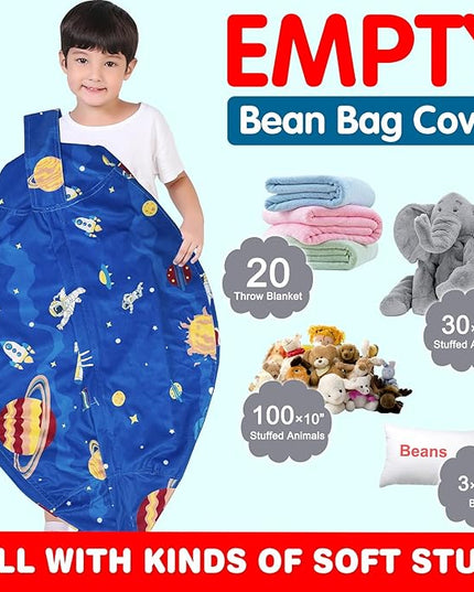 Lukeight Stuffed Animal Storage Bean Bag Chair Cover for Kids, Zipper Beanbag Chair Cover for Organizing Toddler & Kids' Rooms Plush Toys (Outer Space Velvet, XX-Large) - LeafyLoom