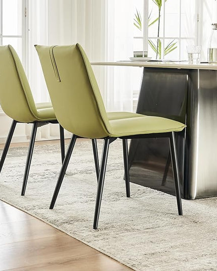 YOUTASTE Dining Chairs Set of 2 Mid Century Modern Upholstered Leather Kitchen Chairs Soft Padded Side Chairs Dinner Chairs with Metal Legs for Living Room Bedroom, Avocado Green - LeafyLoom