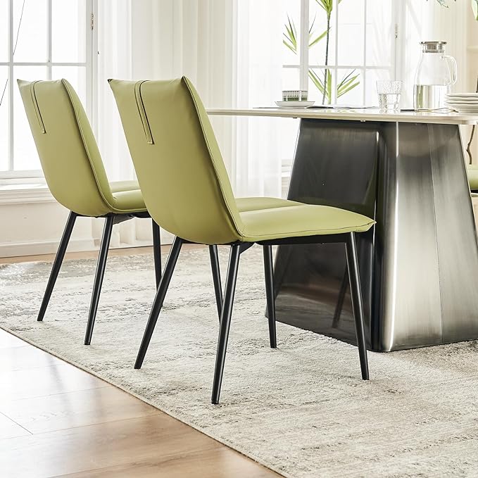 YOUTASTE Dining Chairs Set of 2 Mid Century Modern Upholstered Leather Kitchen Chairs Soft Padded Side Chairs Dinner Chairs with Metal Legs for Living Room Bedroom, Avocado Green - LeafyLoom