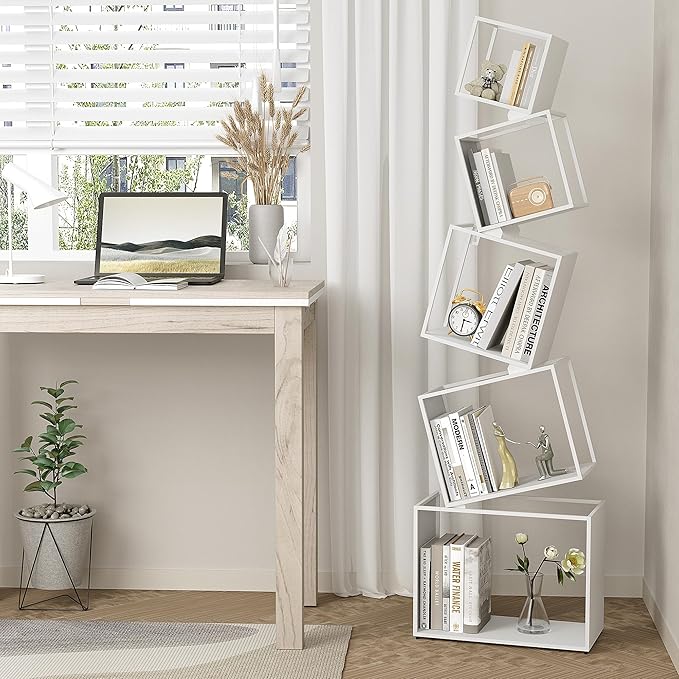 Bookshelf, Book Shelf, 5 Tier Bookshelf, White Bookshelf, 67'' Tall, Modern Bookshelf for Books/CDs/Home Decor - LeafyLoom