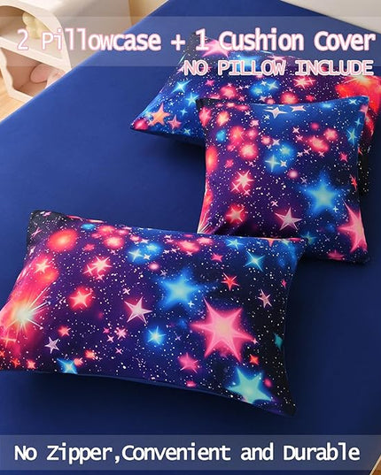 DORCAS Star Twin Size Comforter Sets with Sheets for Girls Kids,6 Piece Starry Sky Girls Bedding Sets Twin,All Season Down Bed in a Bag(Colorful,Twin) - LeafyLoom