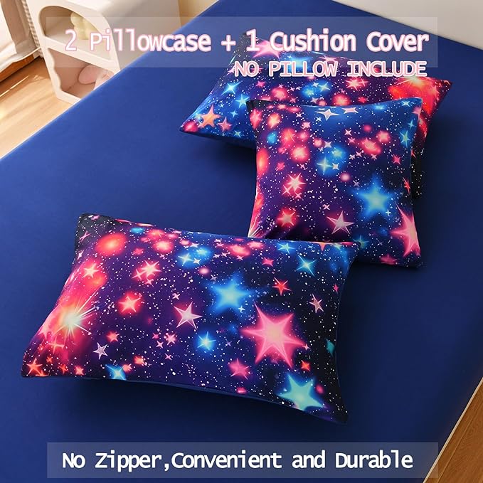 DORCAS Star Twin Size Comforter Sets with Sheets for Girls Kids,6 Piece Starry Sky Girls Bedding Sets Twin,All Season Down Bed in a Bag(Colorful,Twin) - LeafyLoom