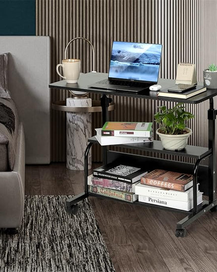 Portable Rolling Desk Adjustable Laptop Desk Small Standing Desk Home Office Desks for Small Spaces Table, 31.5" Black Uplift Student Study Desk Mobile Computer Work Desk on Wheels - LeafyLoom