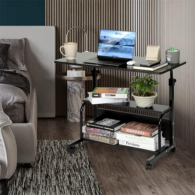 Portable Rolling Desk Adjustable Laptop Desk Small Standing Desk Home Office Desks for Small Spaces Table, 31.5" Black Uplift Student Study Desk Mobile Computer Work Desk on Wheels - LeafyLoom