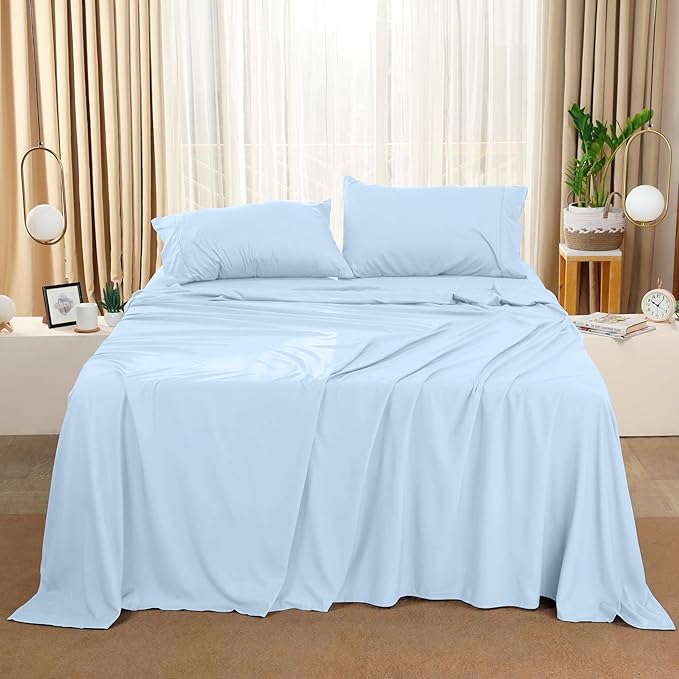 Utopia Bedding King Bed Sheets Set - 4 Piece Bedding - Brushed Microfiber - Shrinkage and Fade Resistant - Easy Care (King, Ice Blue) - LeafyLoom