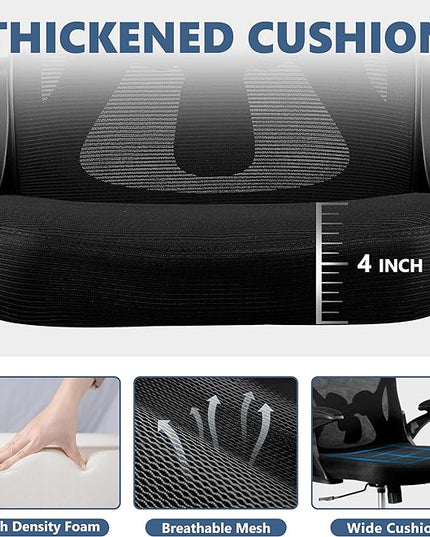 Office Chair Desk Chair, Ergonomic Mesh Computer Chair Home Office Desk Chairs, Swivel Task Chair Mid Back Breathable Rolling Chair with Adjustable Lumbar Support Flip Up Armrest (Black) - LeafyLoom