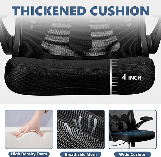 Office Chair Desk Chair, Ergonomic Mesh Computer Chair Home Office Desk Chairs, Swivel Task Chair Mid Back Breathable Rolling Chair with Adjustable Lumbar Support Flip Up Armrest (Black) - LeafyLoom