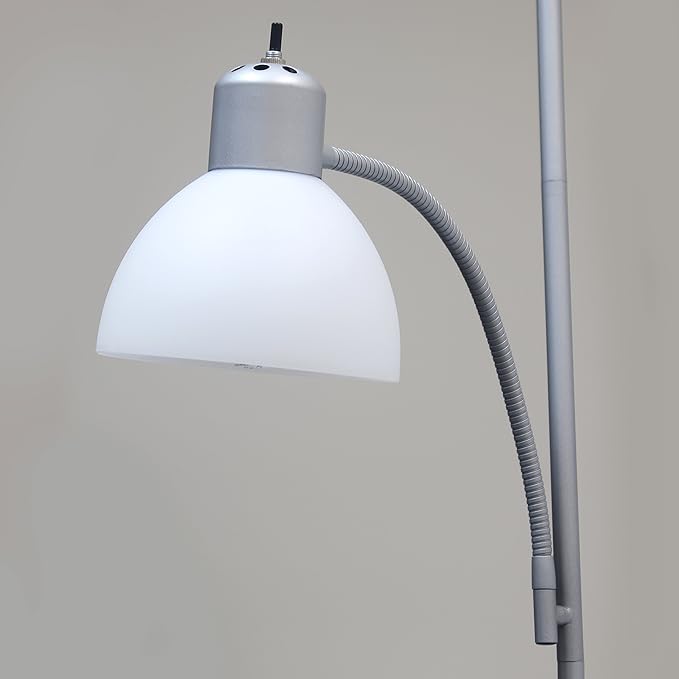 Simple Designs LF2000-SLV Mother-Daughter Floor Lamp with Reading Light, Silver - LeafyLoom