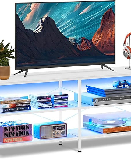 WLIVE TV Stand up to 70 Inch TV, 63" Entertainment Center with LED, TV Media Console with 3-Tier Storage Shelves for Living Room and Bedroom, White - LeafyLoom